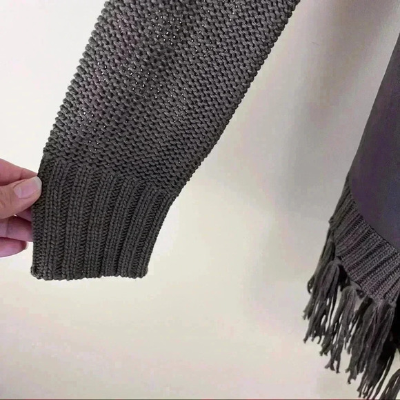 International Concepts Brown Faux Suede Knit Fringe Open Cardigan Size L - Picture 5 of 13